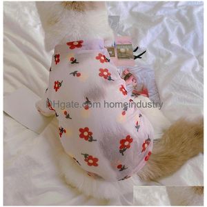 Hundkläder Pet Spring and Summer Mesh Light Thin Tide Printing Tshirts för att förhindra håravfall Katter och hundar Pomeranian kläder släpper Dhmkh