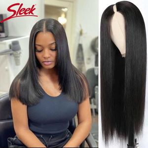 Synthetic Wigs Sleek u Part Wig Straight Bob Human Hair Wigs for Women Short Brazilian Remy Glueless Natural Black v 230227