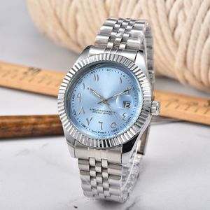 Męskie zegarki Arabska skala kwarcowa Ruch 40 mm stal nierdzewna obudowa automatyczna data Splash Waterproof Watch Watch Black Blue Dial Design Casual Randwatch Montre de Luxe