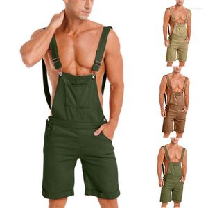 Herr shorts 2023 vår sommar ärmlös mode haklappar mäns kläder sexig ihålig fast färg jumpsuit män avslappnad romper byxa