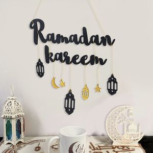 Sonstiges Event Party Supplies Eid Mubarak Ramadan Kareem Decor Moon Star Hanging Pendant Wooden Ornament Craft DIY Muslim Islamic Decoration for Home 230330