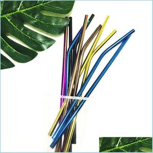 Drinking Straws Reusable Gold Rose Black Rainbow Color Stainless Steel 304 Bent Straight Sts For 900Ml Cup Drop Delivery Home Garden Dhvvr