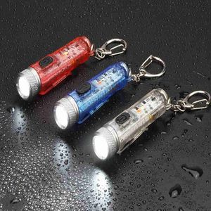 50Pcs Waterproof Mini Led Flashlight Keychain USB Rechargeable Torch With Magnetic Side Lights Fluorescent Long Range Lighting
