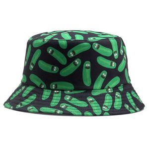 Wide Brim Hats Spring Summer Printed Cucumber Soft Light Cotton Polyester Bucket Hat Outdoor Shade Sunscreen Panama Fisherman Cap Women F112 P230327