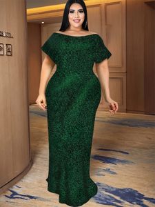 Plus size Dresses Green Sequins Maxi Short Sleeve Slash Neck High Waist Slim Fit Mermaid Evening Birthday Party Outfits for Women 2023 230330