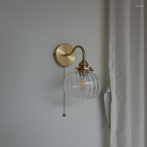 Lampada da parete Bule Luci a sfera in vetro per la casa Pull Chain Switch Camera da letto Bagno Specchio Scale Light Nordic Modern Sconce LED