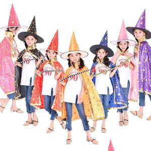 Altre forniture per feste festive Mantello di Halloween Berretto per festival Costumi in maschera Costumi per bambini Abito da mago strega Veste e cappelli Costum Dhwlf