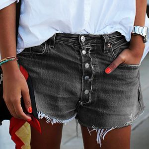 Kvinnors jeans sommar 2023 klädflickor byxor streetwear hög midja denim shorts casual multi -knapp tassel lös blåsback jean 230330