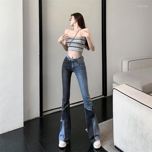 Women's Jeans Vintage Contrast Patchwork Flared Ladies Stretch High Waist Skinny Boot-Cut Trousers Mujer Fashion Denim Pants For Women