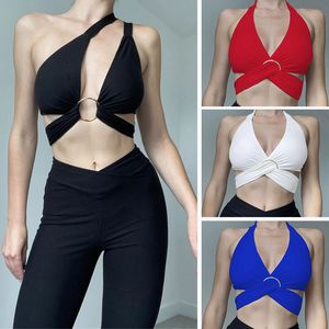 Y2K Fashion Summer Tanks 2023 nyår Kvinnors ärmlösa Camis Sling Tanks Black White Wrap Vest Sexiga toppar Crop T Shirt Female Lady