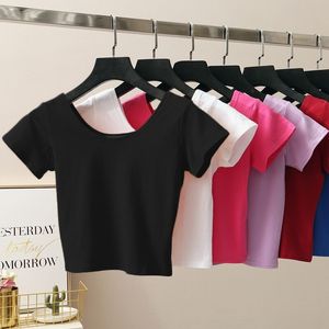 Damen-T-Shirt, 11 Farben, solides Crop-Top, Damen-T-Shirt, abgeschnitten, schlank, hohe Taille, kurze Ärmel, Basic, Sommerkleidung, Tops, Damen-T-Shirt 230329