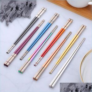 Chopsticks Nonslip Color Laser Square Japanese Sushi Black 304 Stainless Steel Chinese Restaurant Chopstick Drop Delivery Home Garde Dhgkb