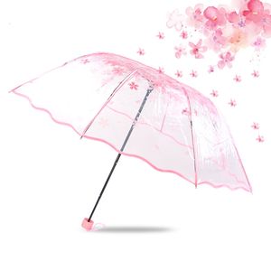 Paraplyer Fashion UV Resistant Sun/Paraply Transparent paraply Cherry Mushroom Apollo Cherry Blossom 3 Folding Paraply Rain Gear 230330