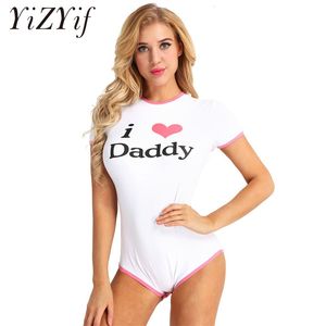 Kvinnor Jumpsuits Rompers Yizyif Women Leopard Bodysuit Nappy Club Sexig Diaper Lover Romper Pyjamas I Love Daddy Costume 230329