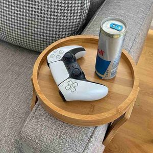 Sofa Tray Table Sofa Armrest Clip-On Tray Natural Bamboo Sofa Tray Practical TV Snack Tray for Remote Control Coffee Snacks