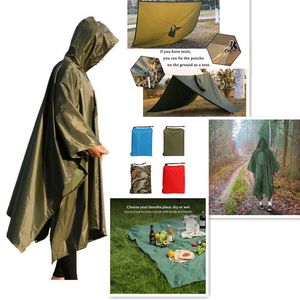 Raincoats 3 In 1 Outdoor Military Waterproof Coat Men Women Awning From The Motorcycle Poncho Picnic Mat 230330