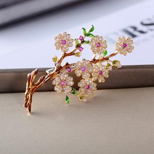 Brooches Fashion Vintage Plum Blossom Flower Cubic Zirconia Pin Lady Scarf Buckle Jewelry Accessory For Women XR02493D