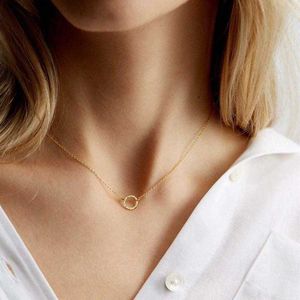 Hänghalsband exklusiva Dainty Circle Choker halsband 14K guldpläterad delikat för kvinnor rostfritt stål smycken juvelery