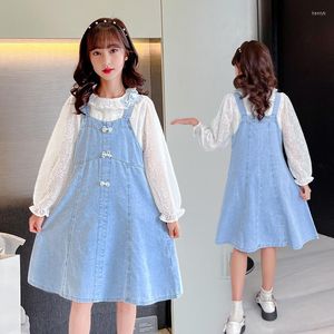 Clothing Sets Fashion Girls Clothes Set Children Long Sleeve Top Denim Skirts 2pcs Korean Outfits Kids Spring Autumn Suit 6 7 8 10 11 12 Y