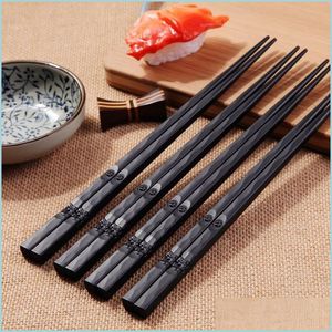 Chopsticks Glass Fiber Alloy Black Reusable Dishwasher Safe Sushi Fast Food Noodles Chop Sticks Chinese Cutlery Drop Delivery Home G Dhsk6