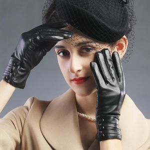 5本の指の手袋エレガントな女性用ラムスキン本革シープスキン冬温かい女性ソフト女性高品質ミトンS2404