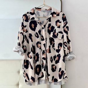 Blusas femininas de primavera de manga longa camisa estampada de leopardo para feminino