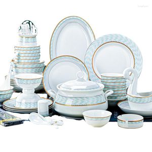 Dinnerware Sets Jingdezhen Chinese Dish Set Blue And Trace Gold Tableware Small Fresh Ins Style