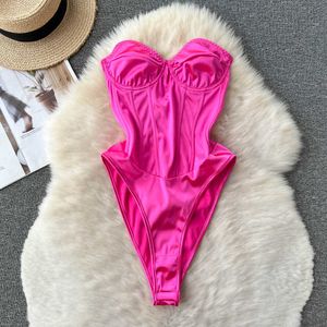 Mulheres NXY Sexy Satin Strapless Rompers Fashion Lace-up bainha coreana de salto backless hollow Out Summer Bodysuits 230328