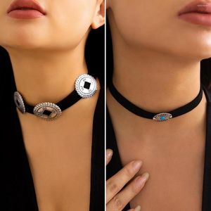 Charker vintage chocker harajuku mori lolita colar de flanela ethno prato de flores turquesa de uma peça para mulheres boho