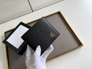 Carteira curta de couro Marmonti dupla carta dourada com caixa de presente Designer carteiras unissex