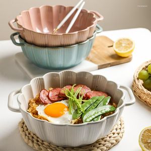 Ciotole Ciotola di noodle a doppio orecchio di crisantemo giapponese per uso domestico, zuppa di grandi dimensioni in ceramica, Ramen, frutta da cucina