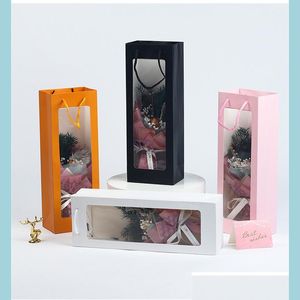 Geschenkverpackung Rec Paketbeutel Sichtbares Fenster Weiß Rosa Schwarz Papier Wein Blume Geschenk Geburtstag Festival Verpackung Fall Drop Delivery Hom Dhklq