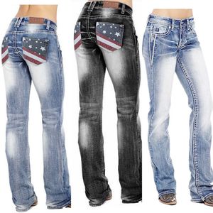 Jeans femininos Fuamos moda a cintura alta Slim Jean Jean American Denim Pants Ladies Troushers Casual Mulher Roupas 230330