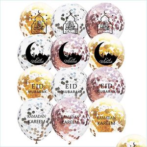Inne imprezy imprezowe dostawy 12 cali okrągły Eid Mubarak Foil Balloony Przezroczyste Ramadan Print Star Moon Ballons Alfitr Drop dostarczenie dhbnx