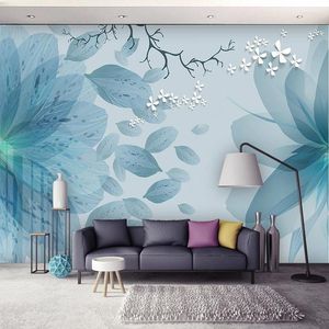 Bakgrunder Anpassad 3D väggmålning Bakgrund Modern enkel bluesblomma Fjäril vardagsrum TV -bakgrund Väggpapper Papel de Parede Home Decor