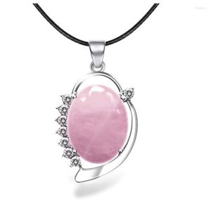 Colares pendentes Fysl Silver Plated Oval Forma oval Rosa Pink quartzo Coloque de corrente Jóias verdes de aventurina