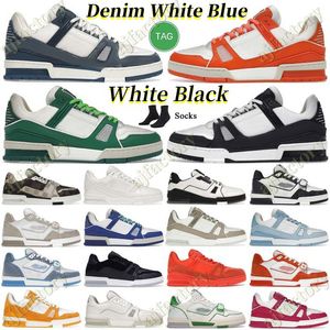 2023 Designer Sneaker Virgil Trainer Casual Shoes Calfskin Leather Abloh Green Red Denim White Blue Letter Overlays Platform Låg sneakers Storlek 36-45