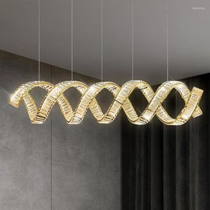 Pendant Lamps Europe Light Luxury Minimalist Crystal Chandelier Modern Led Lights Wave Steel Lustre Dining Table Suspend Lamp