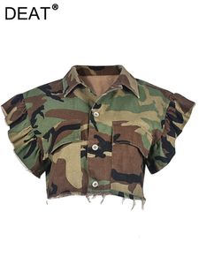 Men s Hoodies Sweatshirts DEAT Fashion Women Jacket Turn down Collar Butterfly Sleeve Single Breasted Camouflage Print Short Coat Spring 2023 17A7035 230330