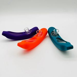 Colorido de silicone pele pirex tubo de vidro grosso estilo banana estilo filtro tigela portátil erva seca tabaco cigarro portador de cigarro bonga bong tubo de fumante