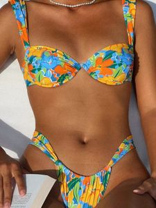 Kvinnors badkläder Push Up Bikini Micro Bikinis Set 2023 Womens Swimsuit Sexig Female Floral Bathing Suit Thong Biquini Swimming Suits 230329