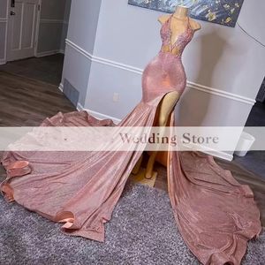 Pembe ışıltılı payetler balo elbiseleri seksi ünlü Met Gala Elbise 2023 Slit Akşam Partisi GOWNS Gerçek Görüntü BC15705