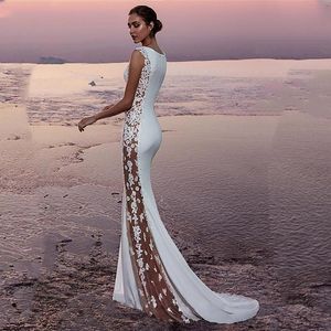 Wedding Dress Other Dresses Beach Mermaid See-through Cutout Side Stretch Satin Bateau Neckline With Beaded Lace Appliques Elegant Bridal Go