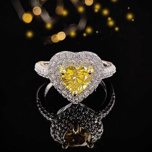 Solitaire Ring 2023 New Luxury Yellow Color Heart Silver Engagement für Frauen Lady Anniversary Gift Jewelry Wholesale R5941 Y2303