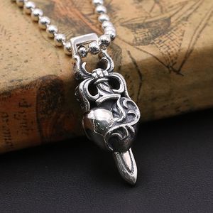 B117 S925 Sterling Silver Pendant Personalized Punk Style Retro Hip Hop Simple Sacred Sword Heart Letter Shape Gift for Lovers