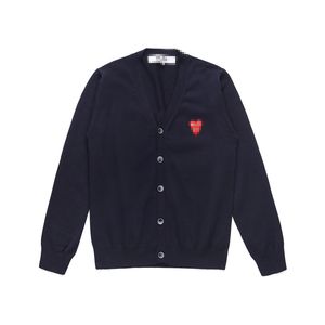 Designer masculino suéteres cdg com des garcons jogar feminino duplo corações camisola botão azul lã v pescoço cardigan tamanho xl