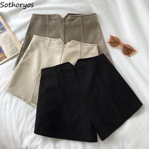 Women's Short Winter Woolen High waist Solid Zipper Students Casual Outwear Slim Korean Style A line All match Fashion Elegant 230329