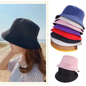 Chapéus de aba larga Summer Unisex Bucket Hat Women Cotton Cotton Double-sides dobrable balde chapéu hip hop chapéu de moda de cor sólida panamá Beh Sun Cap New P230327