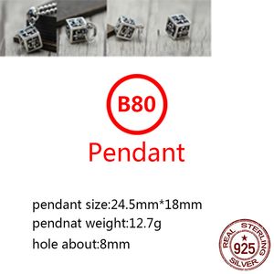 B80 S925 Sterling Silver Pendant Personalized Punk Style Heart Shaped Hip Hop Square Box Boat Anchor Letter Shape Gift for Lover