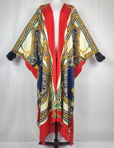 Этническая одежда Африканский 2023 Печатный шелк Bohemian Beach Beach Kaftan Women's Duster Poat Plus Bliden East Long Cardigan Kimonos для